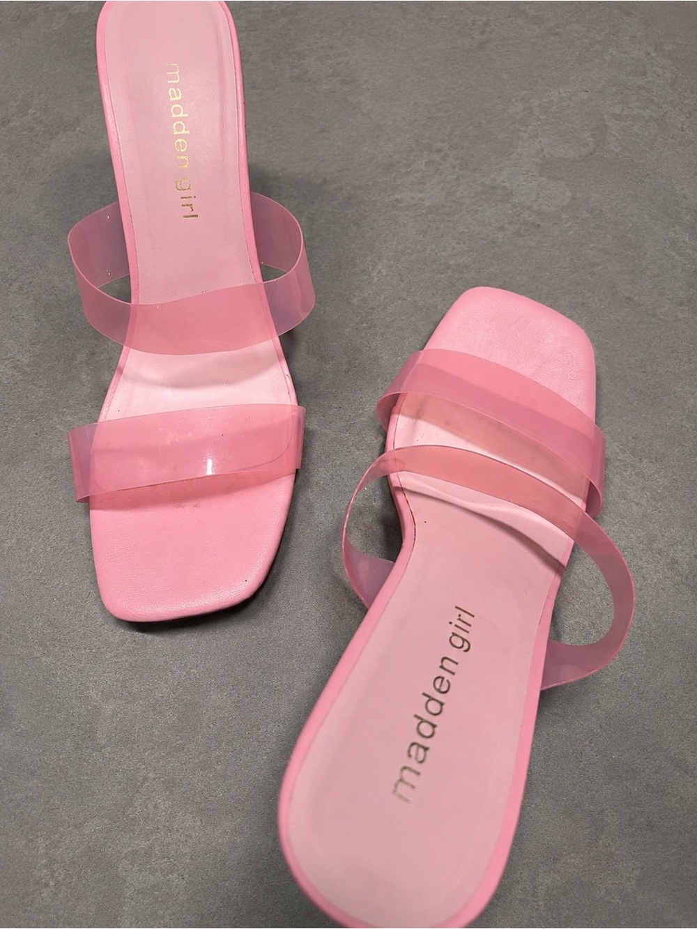 Madden Girl Pink Clear-Strap Slide Mules